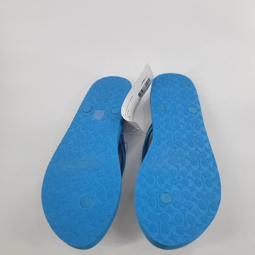 Coach Clementine Azure Blue Striped Rubber Flip‎ Flops Size 9